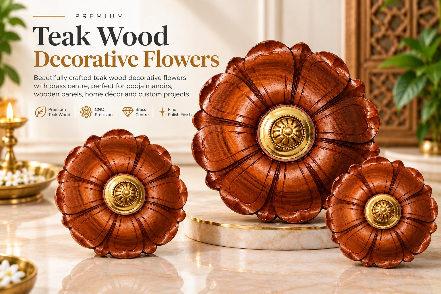 Teak Wood Lotus Flowers by TSR Industry
